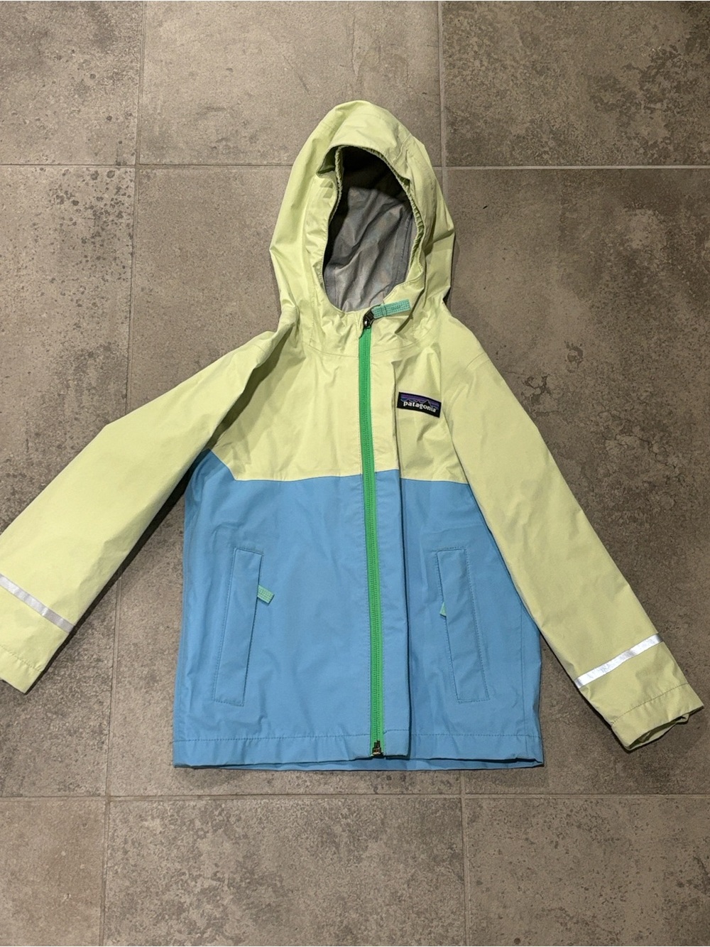 Patagonia Kids Two-Tone Hooded Raincoat - Light Green & Light Blue